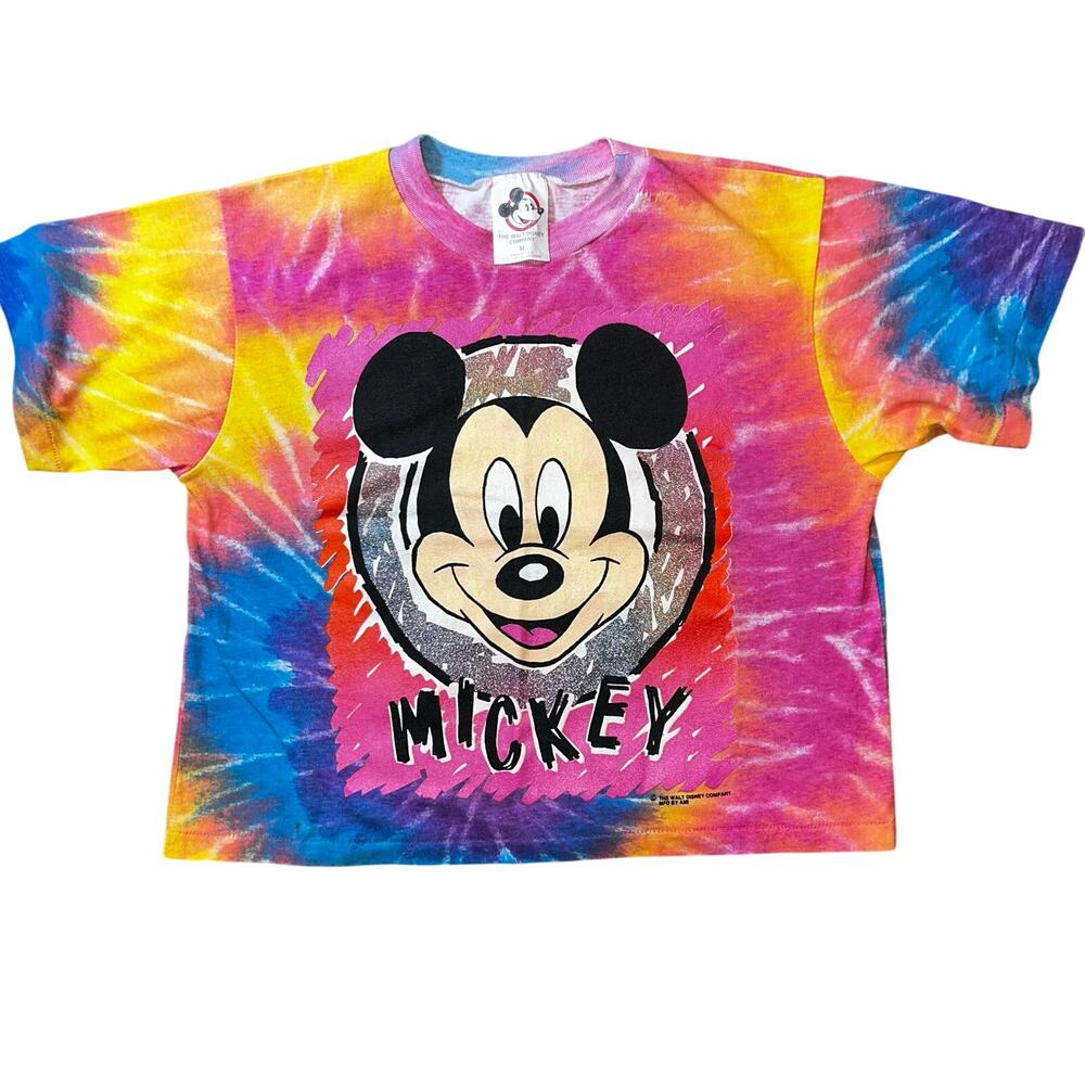 Vintage Disney Mickey Mouse tie dye cropped T-shirt size medium single stitch